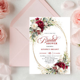 Elegant Burgundy White Rose Gold Bridal Shower  招待状