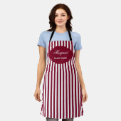 Elegant Burgundy White Stripe Pattern Custom Apron エプロン (着用した状態)