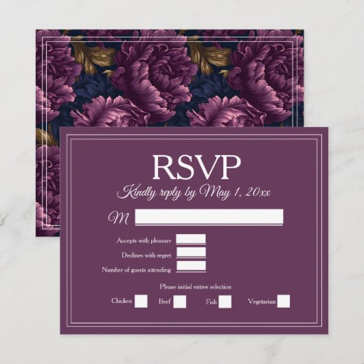 Elegant Burgundy Wine Berry Velvet Wedding RSVP (正面/裏面)