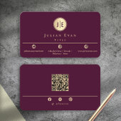 Elegant Burgundy Wine Gold Shiny Circle Monogram 名刺