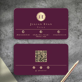 Elegant Burgundy Wine Gold Shiny Circle Monogram 名刺