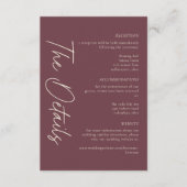 Elegant Burgundy Wine Minimalist Wedding エンクロージャーカード (正面)