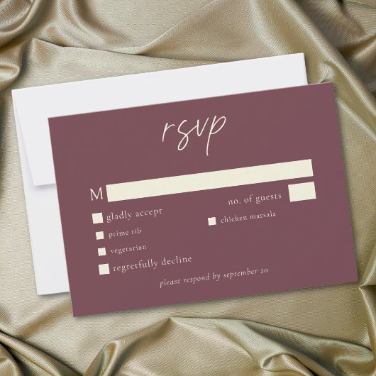Elegant Burgundy Wine Minimalist Wedding 出欠カード