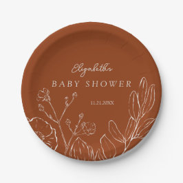 Elegant Burnt Orange Botanical Leaves ペーパープレート