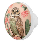 Elegant Burrowing Owl And Cactuses  セラミックノブ (右)