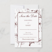 Elegant Burundy Floral Line Art Wedding セーブザデート (正面)