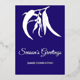 Elegant Business Botanical Christmas Blue Silver 箔シーズンカード