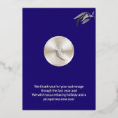 Elegant Business Botanical Christmas Blue Silver 箔シーズンカード (裏面)