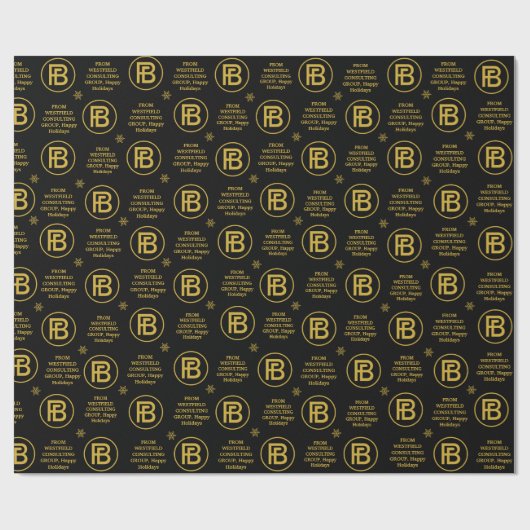 Elegant Business Logo Holiday Black & Gold Luxury ラッピングペーパー (フラット)