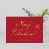 Elegant Business Logo Merry Christmas Red 箔シーズンカード (立ち正面)
