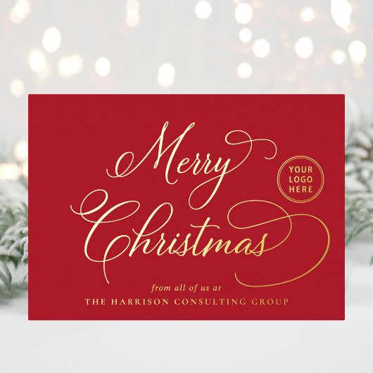 Elegant Business Logo Merry Christmas Red 箔シーズンカード