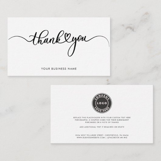 Elegant Business Logo Script Thank You ノートカード (正面/裏面)