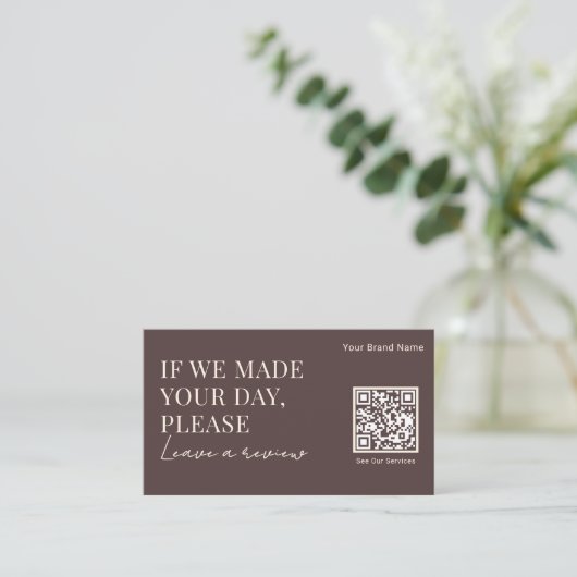 Elegant Business Review Request with QR Codes Boho 名刺 (スタンド正面)