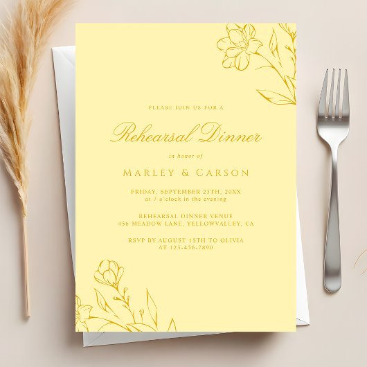 Elegant Butter Yellow Wedding Rehearsal Dinner 招待状