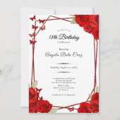 Elegant Butterflies Red Roses 18th Birthday Debut 招待状 (正面)