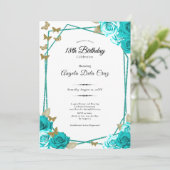 Elegant Butterflies Teal Roses 18th Debut Birthday 招待状 (スタンド正面)