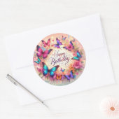 Elegant butterfly birthday sticker  ラウンドシール (封筒)