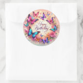 Elegant butterfly birthday sticker  ラウンドシール (バッグ)