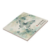 Elegant Butterfly Blossom Ink Art タイル (側面)