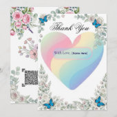 Elegant Butterfly Floral Heart Wedding Thank You サンキューカード (正面/裏面)