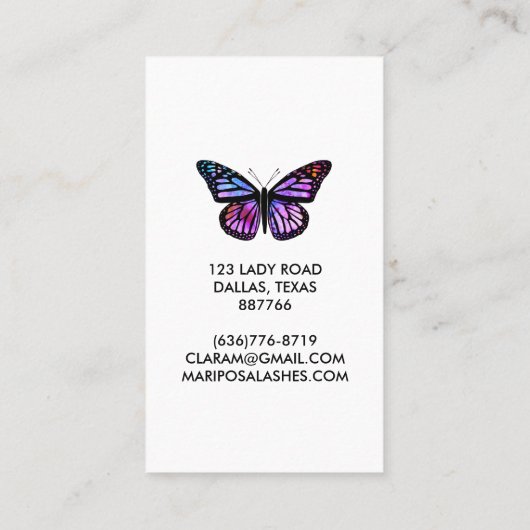Elegant Butterfly Monarch Beauty Lashes 名刺 (裏面)