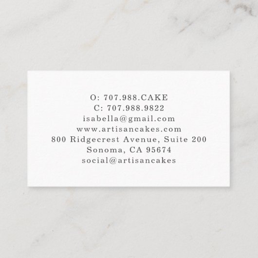 Elegant Cake Bakery  名刺 (裏面)