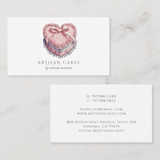 Elegant Cake Bakery Heart Cake 名刺 (正面/裏面)