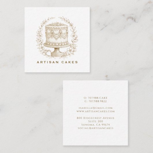 Elegant  Cake Bakery Logo スクエア名刺 (正面/裏面)