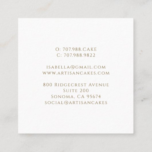 Elegant  Cake Bakery Logo スクエア名刺 (裏面)
