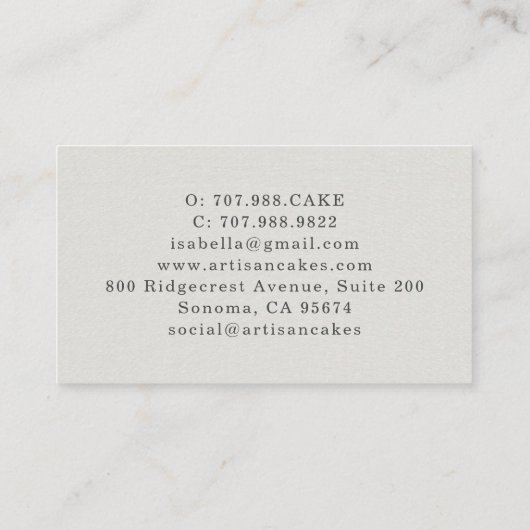 Elegant Cake Bakery Watercolor Cake 名刺 (裏面)