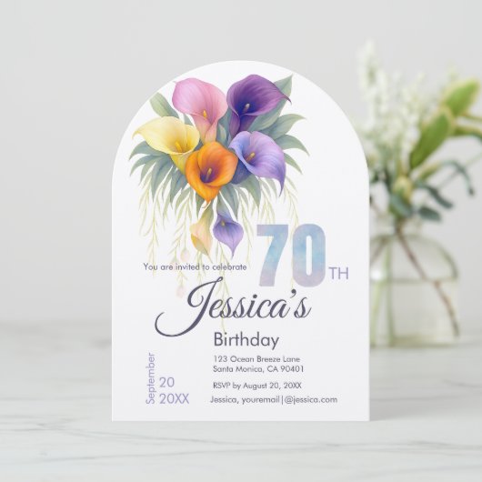 Elegant Calla Lily 70th Birthday Milestone 招待状 (スタンド正面)