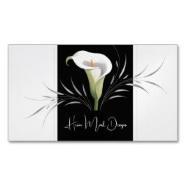 Elegant Calla Lily Black and White Silver Swirl マグネット名刺