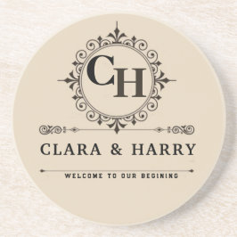Elegant calligraphic initials monogram wedding  コースター