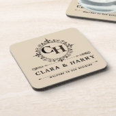 Elegant calligraphic initials monogram wedding  コースター (左側)