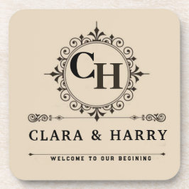 Elegant calligraphic initials monogram wedding  コースター