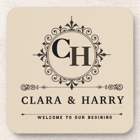 Elegant calligraphic initials monogram wedding  コースター (正面)