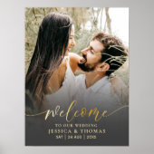 Elegant Calligraphy Black & Gold Photo Wedding  ポスター (正面)