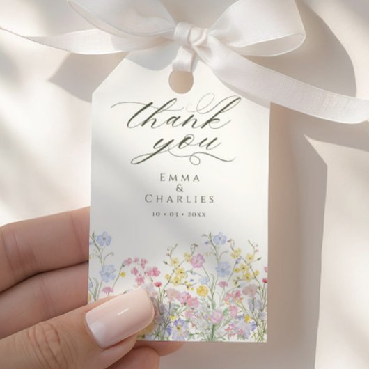 Elegant Calligraphy Boho Wildflowers Wedding ギフトタグ
