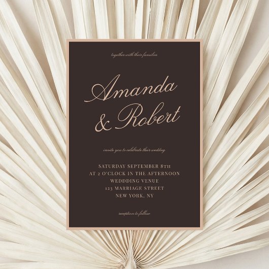 Elegant Calligraphy Brown Old Money Wedding 招待状