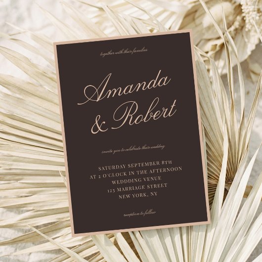 Elegant Calligraphy Brown Old Money Wedding 招待状