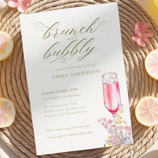 Elegant Calligraphy Brunch & Bubbly Bridal Shower 招待状