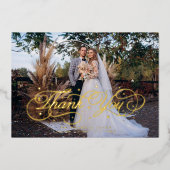 Elegant Calligraphy Dots Thank You Photo Wedding  箔招待状 (正面)