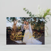 Elegant Calligraphy Dots Thank You Photo Wedding  箔招待状 (立ち正面)