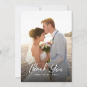 Elegant Calligraphy Dusty Blue Photo Wedding  サンキューカード (正面)