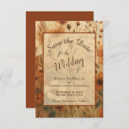 Elegant Calligraphy Fall Boho Wildflowers Wedding セーブザデート
