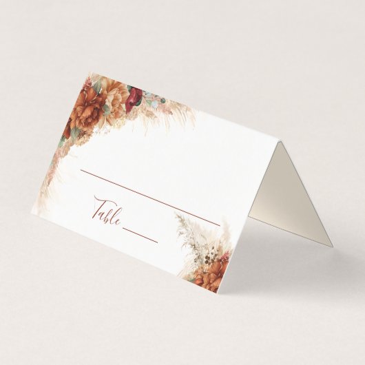 Elegant Calligraphy Floral Boho Wedding Place Card (正面)