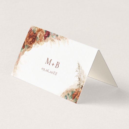 Elegant Calligraphy Floral Boho Wedding Place Card (裏面)