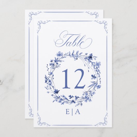 Elegant Calligraphy Floral Wreath Table Number 招待状 (正面/裏面)