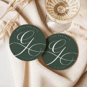 Elegant Calligraphy “G” Dark Green Wedding ラウンドペーパーコースター