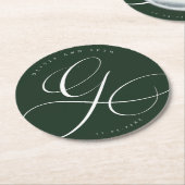 Elegant Calligraphy “G” Dark Green Wedding ラウンドペーパーコースター (アングル)